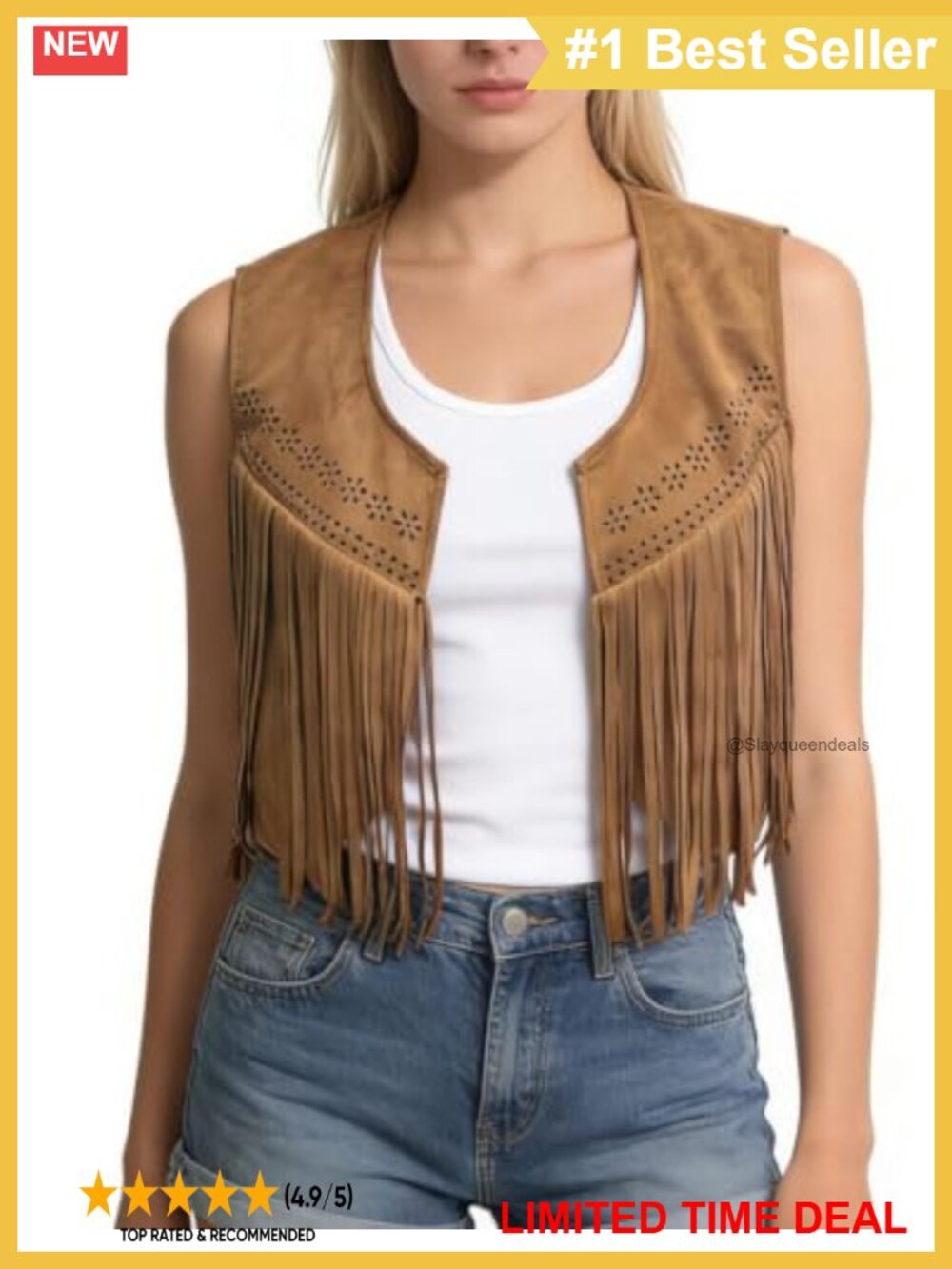 Faux Suede Fringe Vest Cropped Cowgirl Tassel Top Sleeveless Western Boho